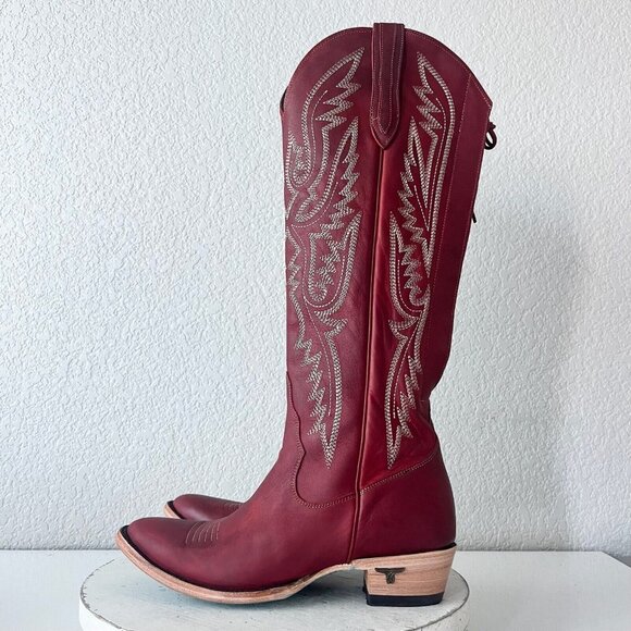 Lane MONICA Knee High Womens Cowboy Boots 8 Red Leather Western Style 17" Tall - Picture 4 of 11